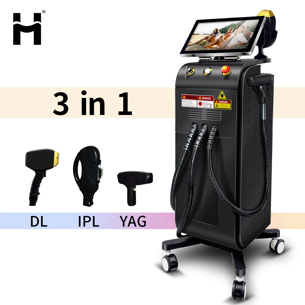 تUV CE ISO FDA شاندونغ هوامي متعددة الوظائف 3 في 1 IPL+ND YAG+آلة إزالة الشعر بالليزر الثلجي بلاتينيوم لإزالة الشعر وإزالة الوشم 3 طول الموجة