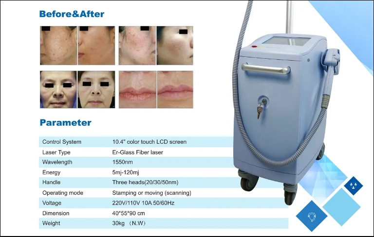 آلة ليزر إير ياج الاحترافية CO2 fractional 1550 لإزالة الندبات وتجديد البشرة باستخدام زجاج ياج 1550 لجمال صالون السبا