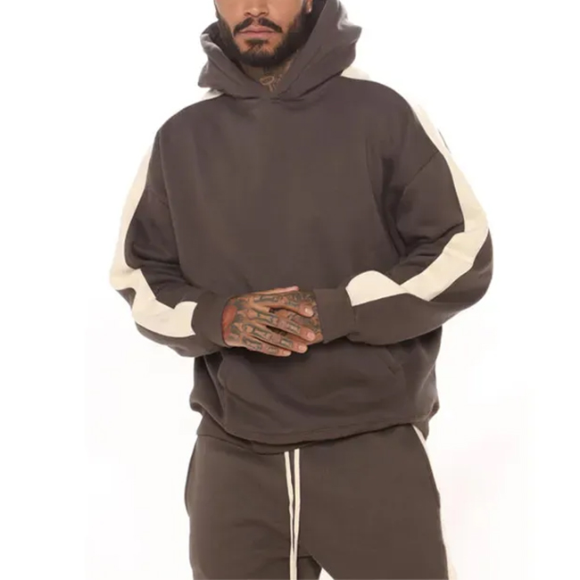 Xunfei OEM Custom Tracksuit Baggy Heavyweight Men Sweatsuit Side Striped Jogger Sweatshirt and Sweatpants Set