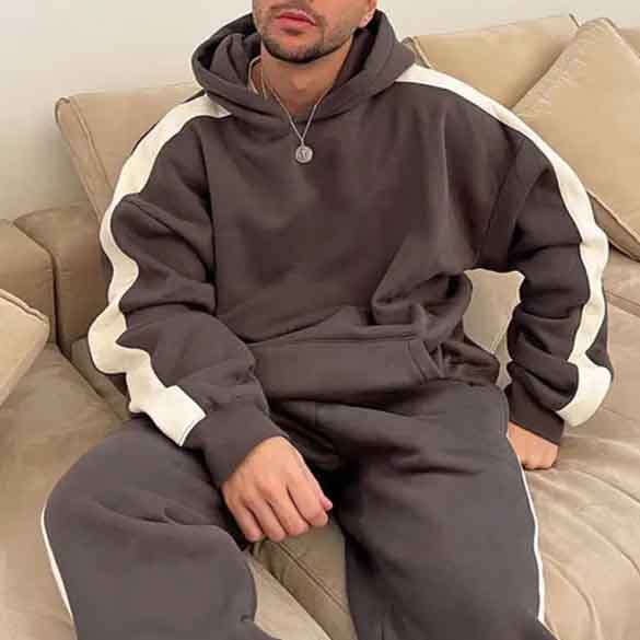 Xunfei OEM Custom Tracksuit Baggy Heavyweight Men Sweatsuit Side Striped Jogger Sweatshirt and Sweatpants Set