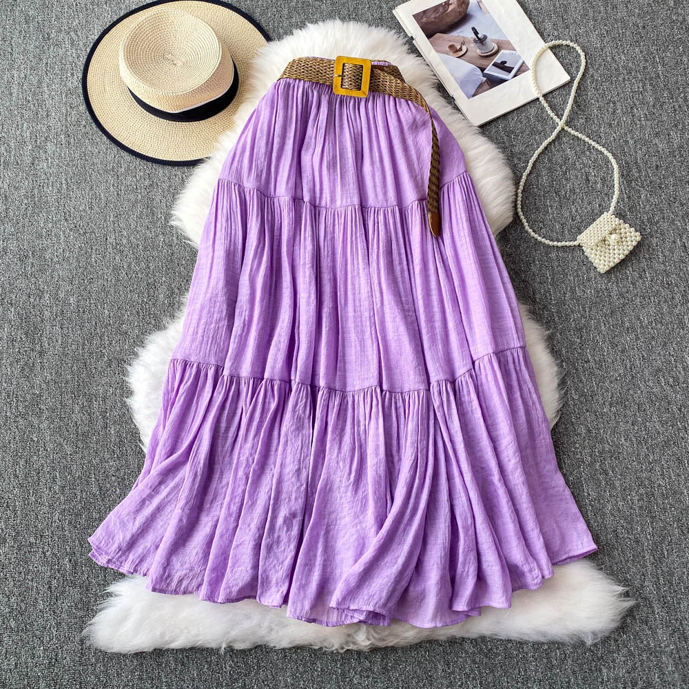 Women's Flowy Flared Ruffle Long Skirt Summer Maxi Skirt Going Out Outfits Midi Length Elastic High Waist Beach Skirt Dress
