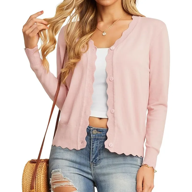 Women's Long Sleeve V-Neck Cardigan Knit Shrugs Sweater