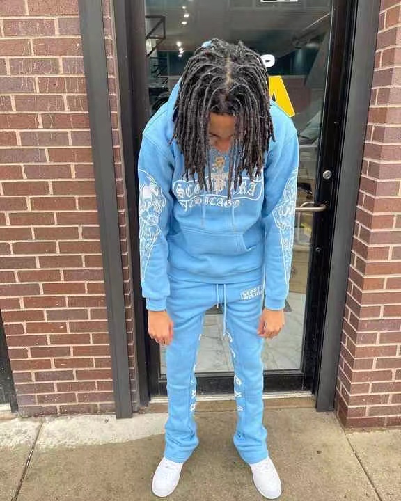 Wholesale Sweat Jogger Suits Two Piece 100% Cotton Slim Fit Winter Men Streetwear Sweatsuit Stacked Tracksuit