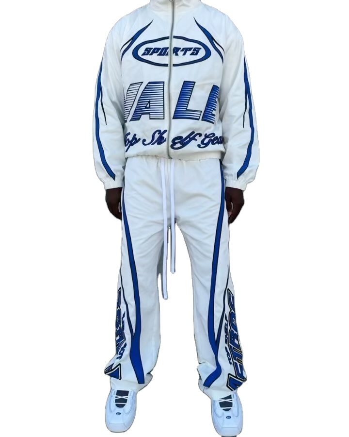 Custom Patchwork Tracksuit Zip up Nylon Jacket and Pants Mens Jogger Gym Sets Embroidered Nylon Track Suit