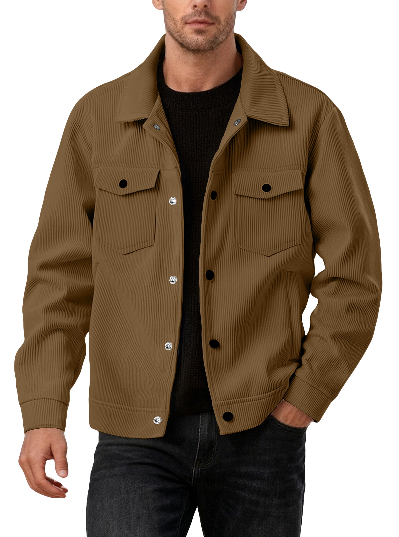 High Quality Spring Autumn New Corduroy Jacket Casual Cool Light Plush Pocket Button Solid Color Men's Jacket Custom Logo