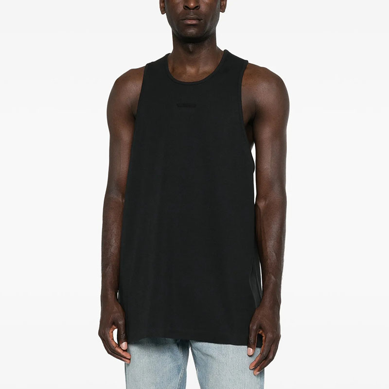 OEM ODM Custom Logo Vintage Men's Tank Top Black Oversized Sleeveless Cotton/Bamboo Fiber Casual O-Neck Discharge Printed