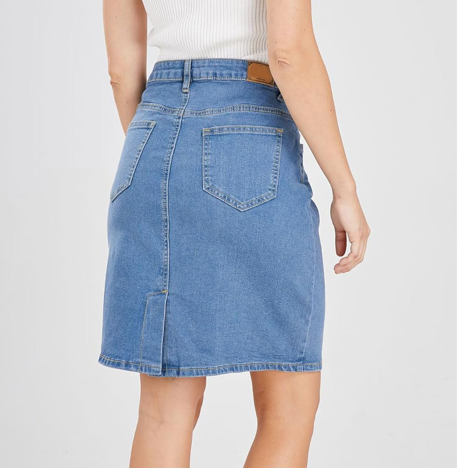 Women's High Waisted Denim Midi Skirt Button Front Thigh-High Slit Fit Vintage Straight Maxi Cotton Denim Skirts