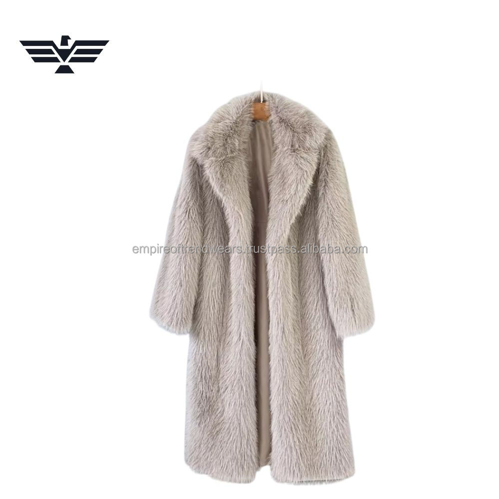 OEM Luxury Men's Brown Fox Fur Long Woven Coat High Quality Thick Winter Overcoat Warm Trench Coat Anti-Shrink 90% Customized