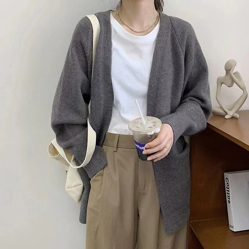 Nnr Solid Cable Knit V Neck Button Through Women's MIDI Cardigan Sweater for Lady