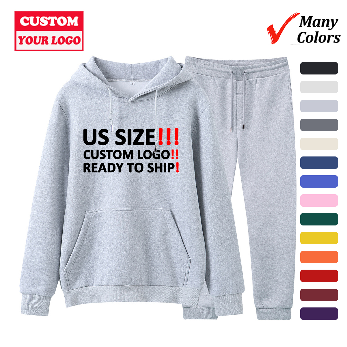 Oem Design Cotton Polyester Men Fleece Tracksuit Full Zip Hoodie Joggers Unisex Jogging Sets High Quality Sweatsuit