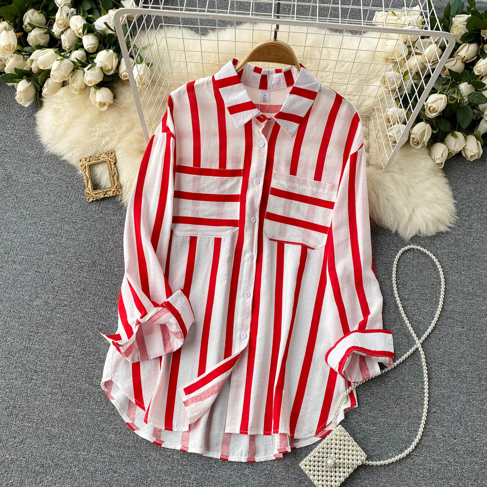 Korean Style Striped Blouse Front Detail