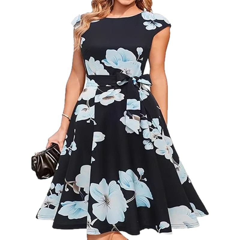 Women's Cocktail Dresses, Formal Wedding Guest Modest Church Vintage Tea Party Midi Evening Dress