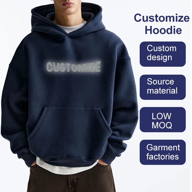 Custom Logo Printed 500GSM Heavyweight Hoodie Unisex Boxy Oversized Cotton Fleece Sweatshirt