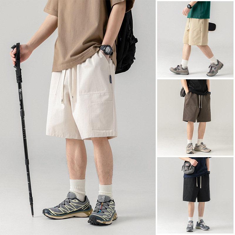 Gelan Men's Casual Cargo Pants Five Quarter Summer Shorts with Custom Cotton Printing Solid Pattern Loose Fit