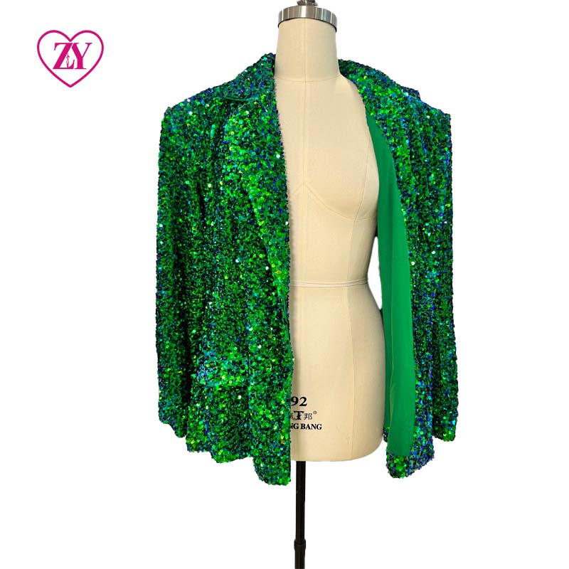 American &amp; African Women's Breathable Eco-Friendly Thin Green &amp; Emerald Sequin Blazers Hip Hop Style Wholesale Jackets