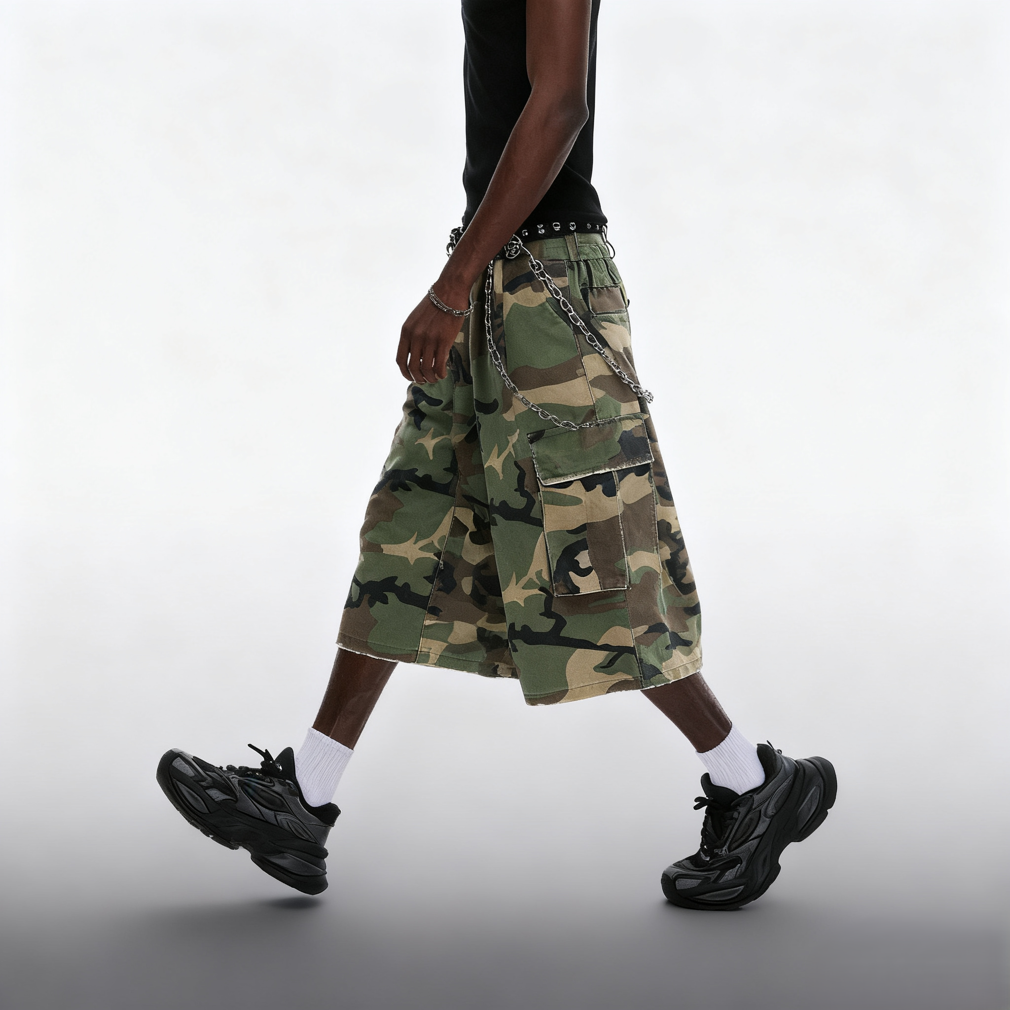 Custom Baggy All Over Real Tree Digital Print Hunting Camouflage Work Pants Cavas Twill Camo Cargo Shorts for Men Knit High