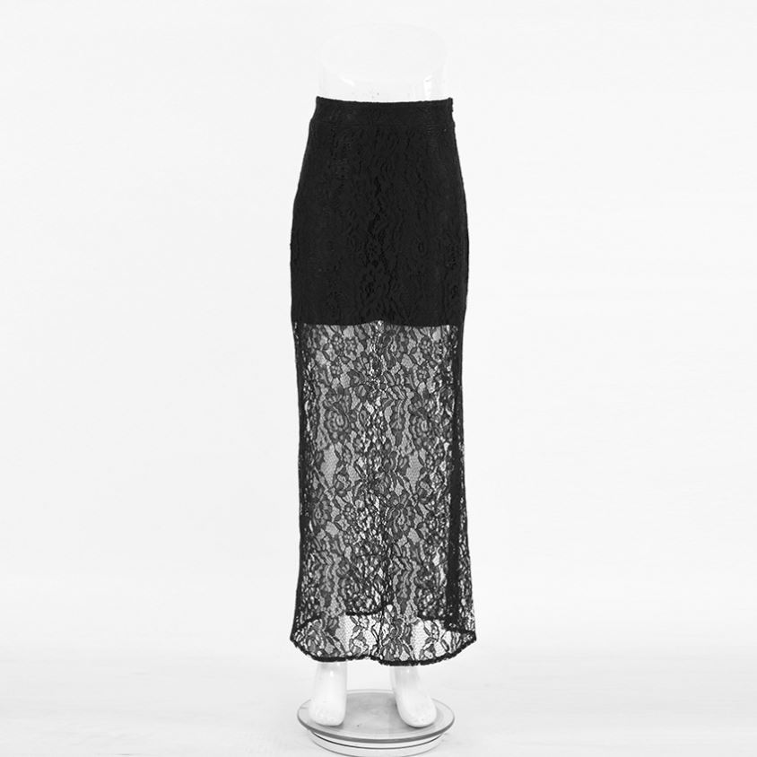 Dropshipping Lace Fashion Sexy Mature Ladies Skirt See Through Midi Length Maxi Skirt 2024 Summer Clothes