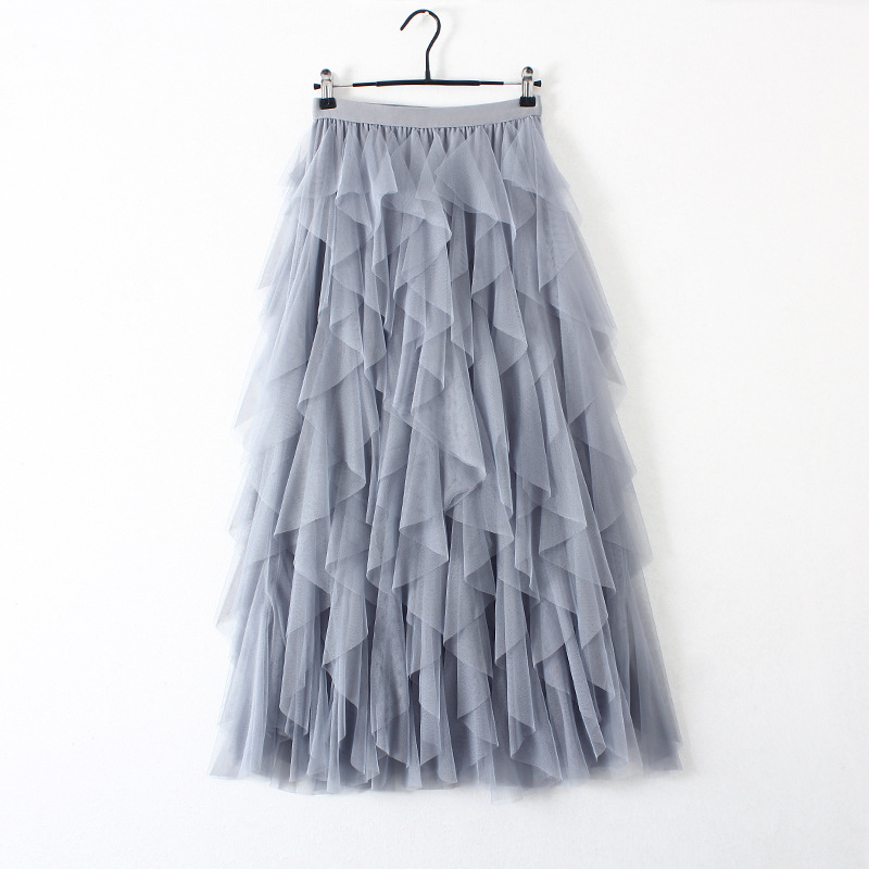 Tulle Skirts Womens Skirts Fashion Elastic High Waist Mesh Tutu Maxi Pleated Long Midi Jupe Women's Skirt