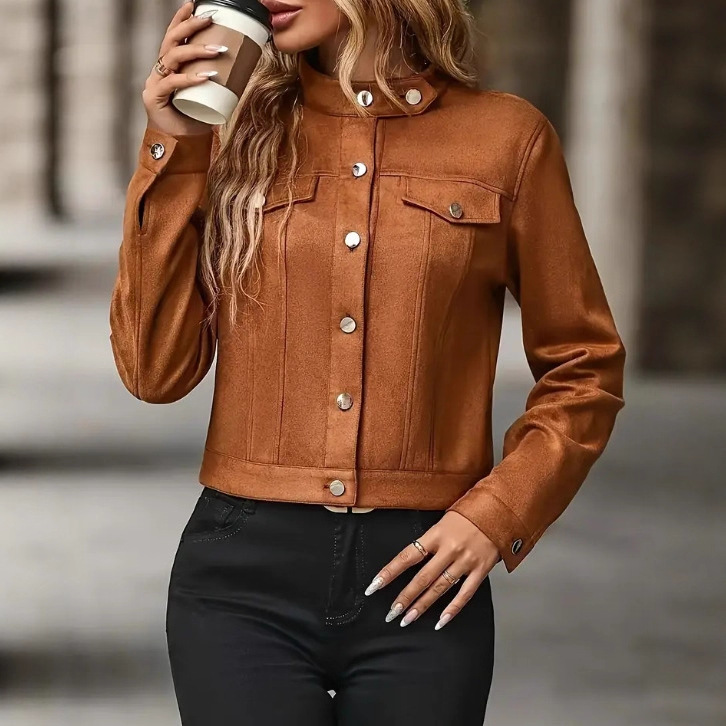 Hot Sale Long Sleeve Motorcycle Denim Short Coat Suede Blazer Jacket Women