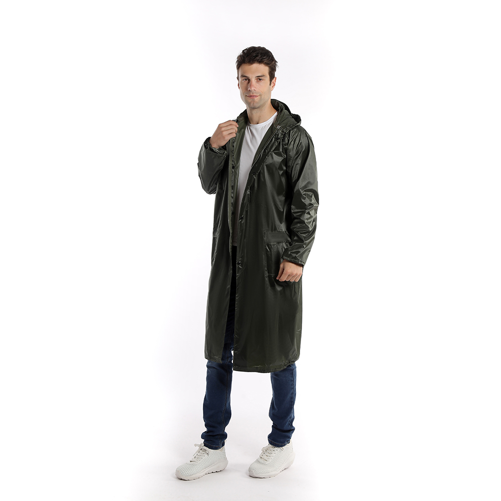 Factory High Quality PVC Men's Long Raincoat Waterproof Hooded Double Sleeve For Hiking Camping Travel