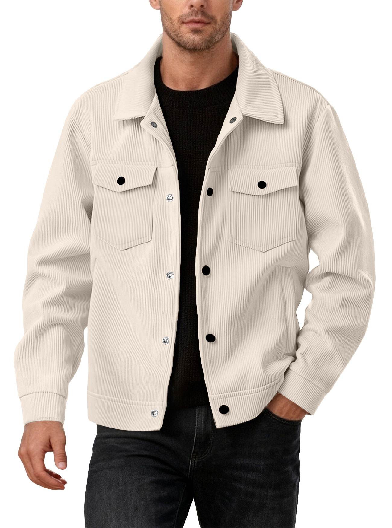 High Quality Spring Autumn New Corduroy Jacket Casual Cool Light Plush Pocket Button Solid Color Men's Jacket Custom Logo