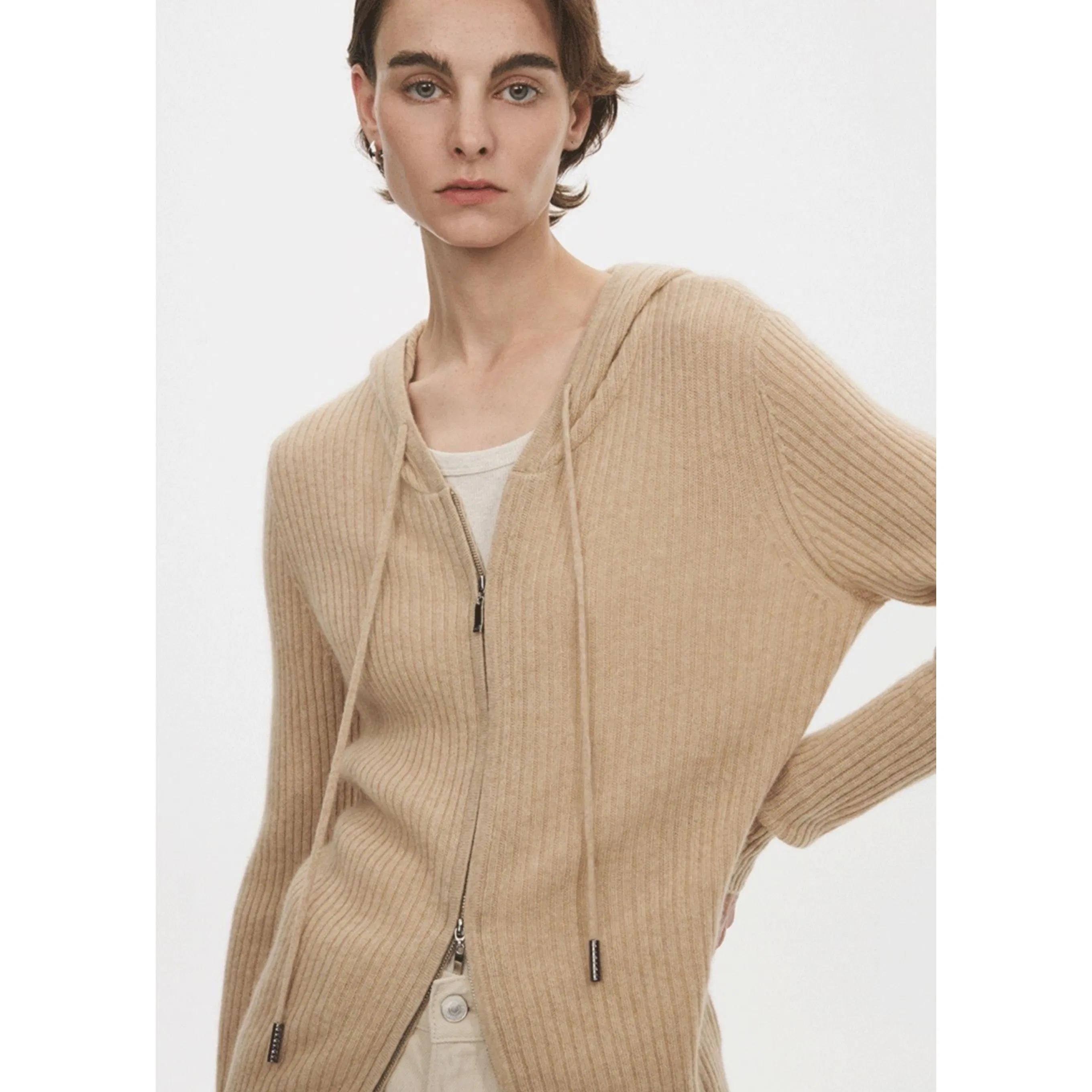 Luxury Hooded Fit Slim with Wide Sleeves Opening Design Customized Cashmere Women's Knit Cardigan for Summer Spring Wear Wholesale Jumpsuit Jacket Knit Sweater