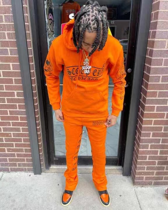 Wholesale Sweat Jogger Suits Two Piece 100% Cotton Slim Fit Winter Men Streetwear Sweatsuit Stacked Tracksuit