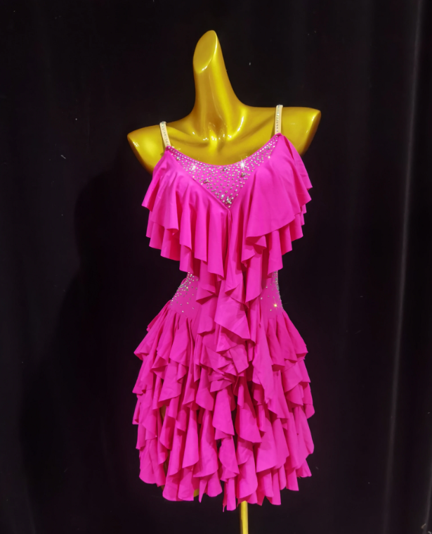 Rose pink Latin Dance Competition Table Performance Costume Professional Stage Tassel Ladies' Party Costumesa Cocktail Dress