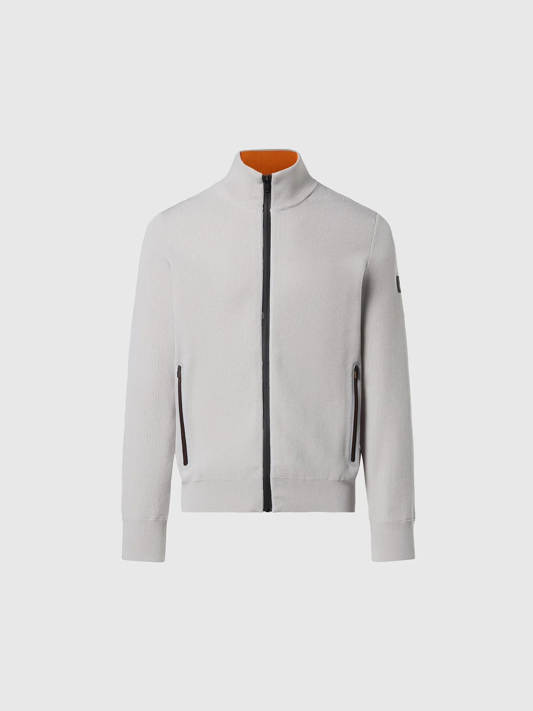 Men Ribbed Knit Stand Collar Zip-up Jacket Casual Bomber Style Cardigan Sweater