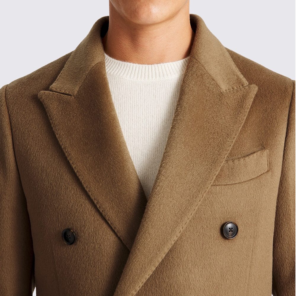 Men Olive Green Double Breasted Wool Blend Overcoat Long Trench Coat Slim Fit Business Casual Winter Warm Cashmere Jacket