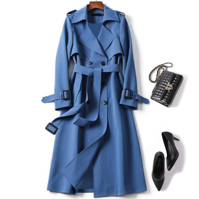 Women's Elegant Long Trench Coat Fall Winter Plus Size Overcoat Double Breasted Closure Printed Polyester Cotton Wholesale