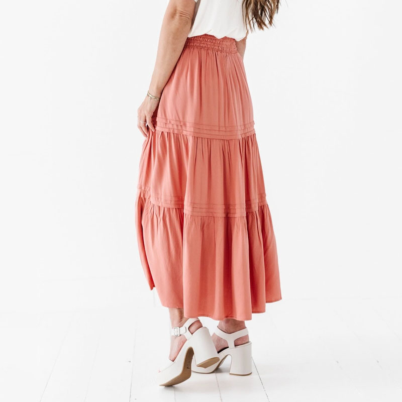 Womens Summer Flowy Boho Midi Maxi Skirt Elastic High Waist a Line Pleated Tiered Trendy Beach Long Skirts with Pockets