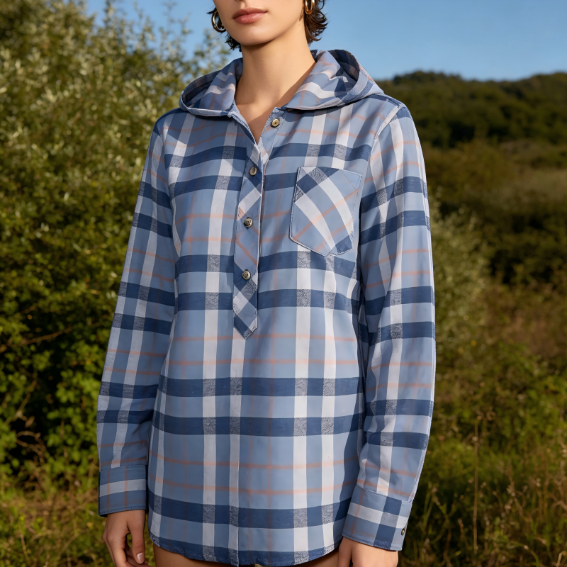 Women's Plaid Button-Down Shirt Collared Long Sleeve Casual Blouse with Chest Pocket V Neck Sweatshirt for Women Pullover Shirts