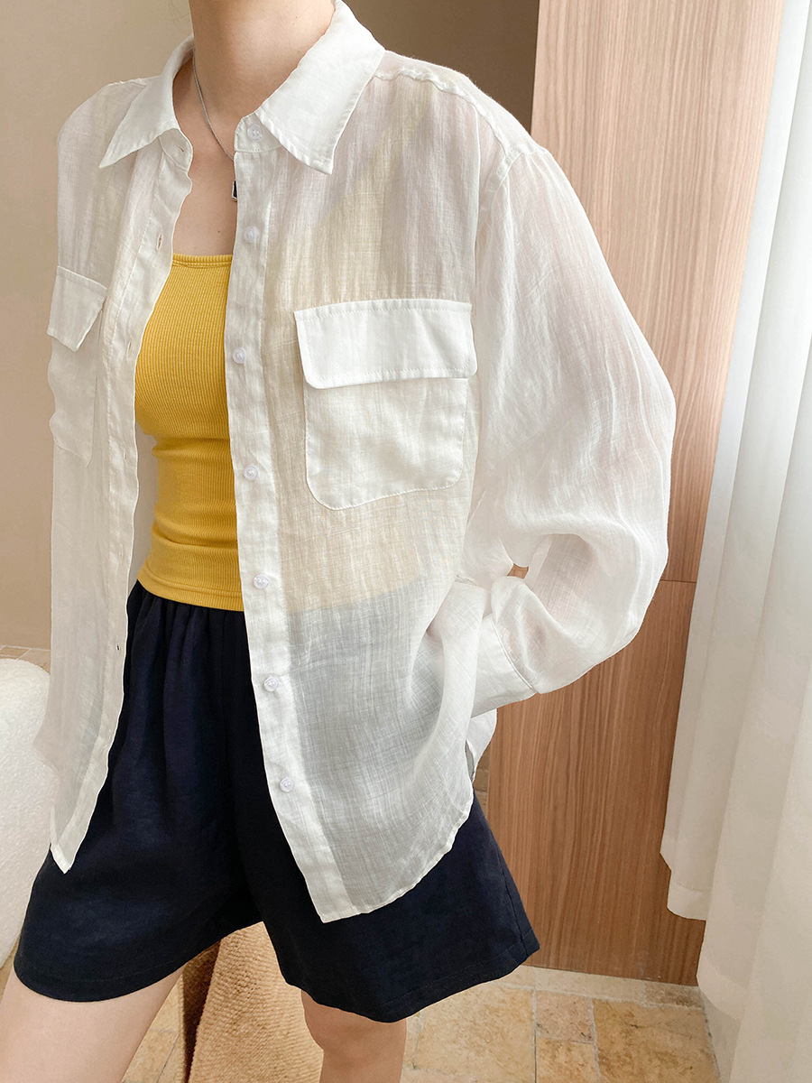 Custom Women's 100% Linen Pink Button-Down Shirt with Chest Pockets, Loose Fit