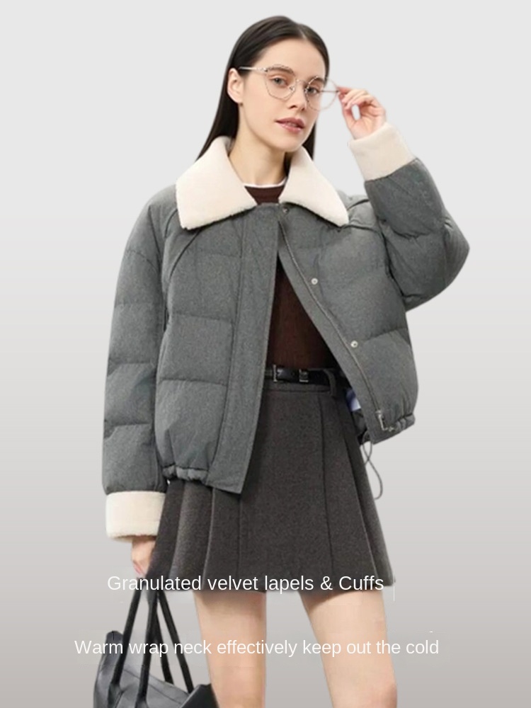 2025 Winter New Blazer Lapel Fur Collar Short White Goose Down Women's Loose Commuter Small Warm Jacket