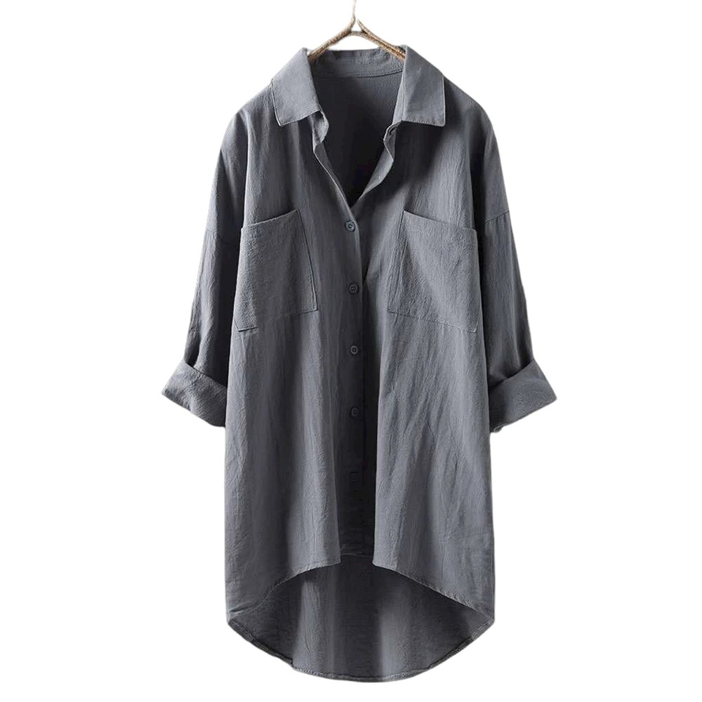 Women's Plus Size Casual Loose Button Blouses Long Sleeve Solid Color Fashion Elegant Jersey T-Shirt Long Shirts