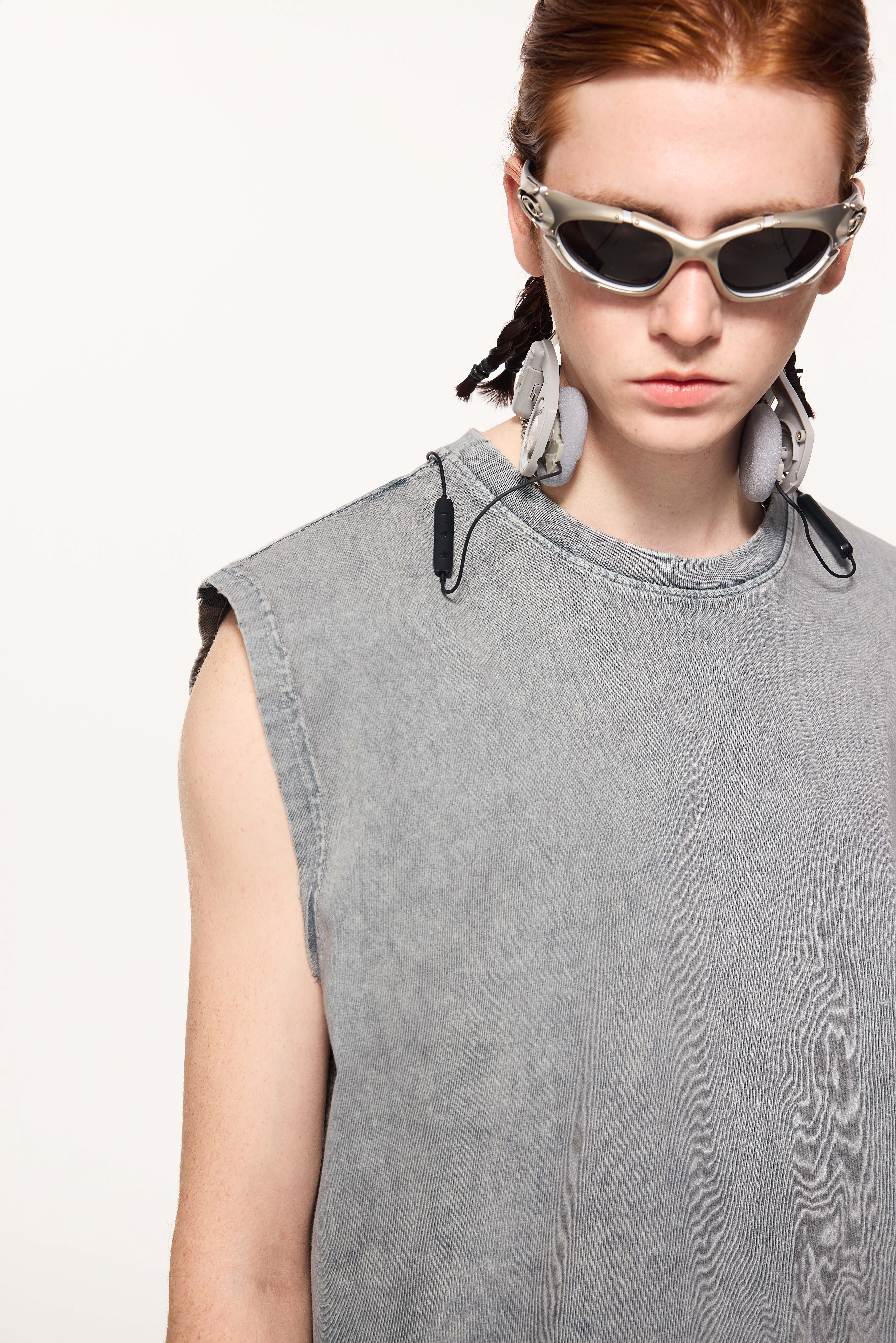 275G Heavy Weight Acid Washed Oversized T-Shirt Sun Faded Blank Design Loose Irregular Hem Vintage Tank Top Sleeveless