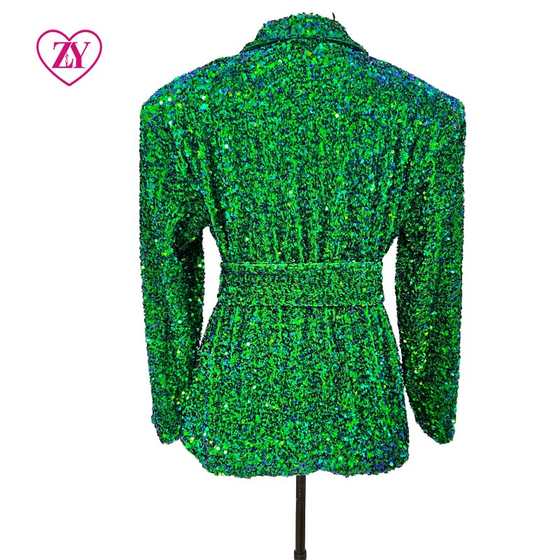 American &amp; African Women's Breathable Eco-Friendly Thin Green &amp; Emerald Sequin Blazers Hip Hop Style Wholesale Jackets