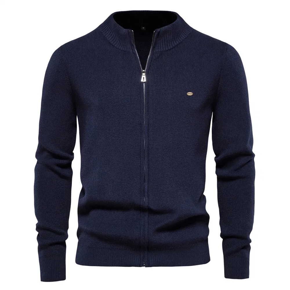 Wholesale Tailor-Made Autumn and Winter Men's Pure Color Sweater Zipper Cardigan Knitted Dark Casual Men's Sweater