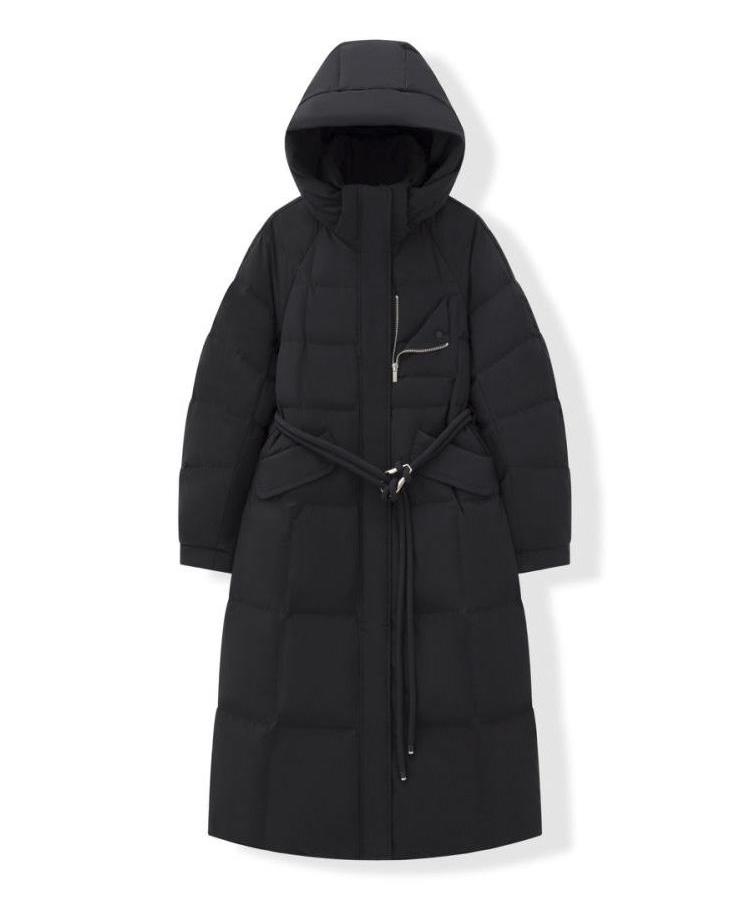 Women's Winter Thick Belted Coat Waterproof Parka Zipper Closure Knee Slim Puffer Jacket Warm Coats Featuring Logo Decoration