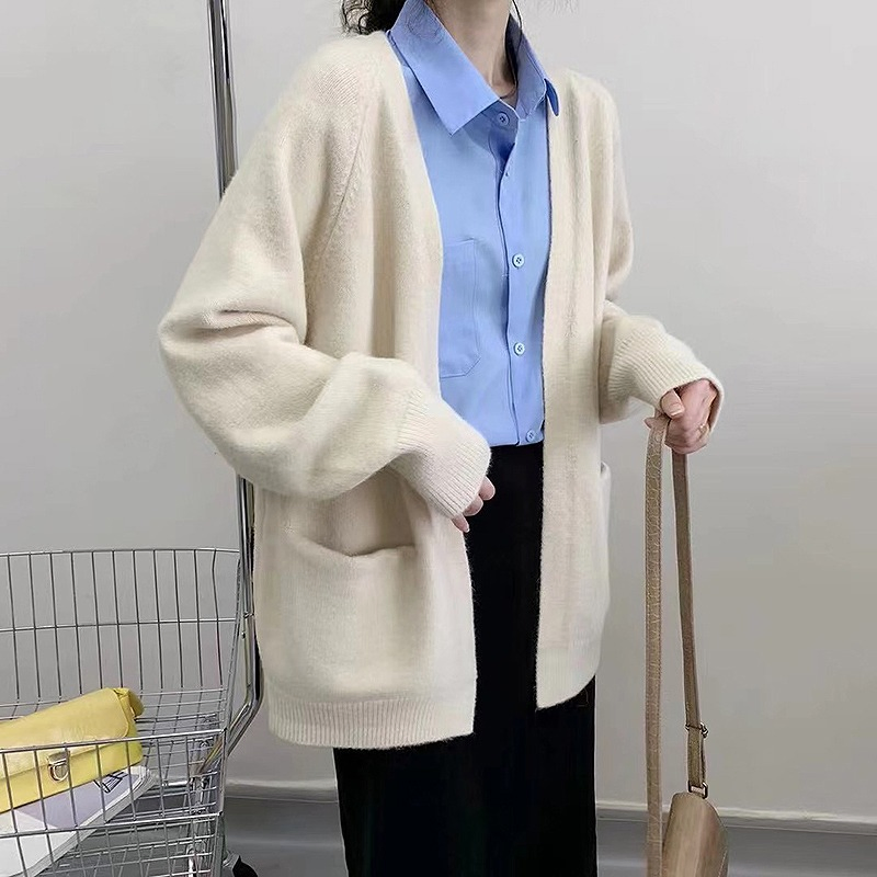 Nnr Solid Cable Knit V Neck Button Through Women's MIDI Cardigan Sweater for Lady