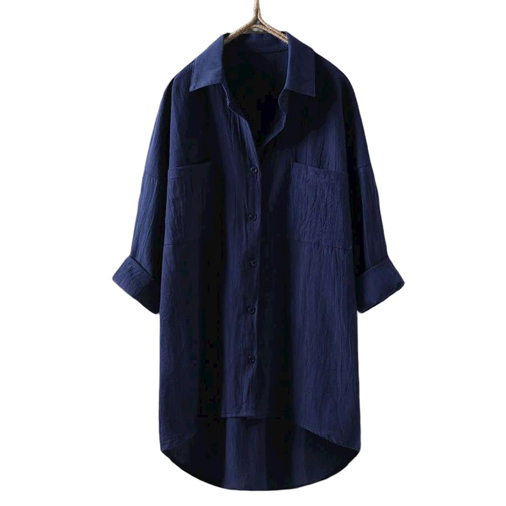 Women's Plus Size Casual Loose Button Blouses Long Sleeve Solid Color Fashion Elegant Jersey T-Shirt Long Shirts