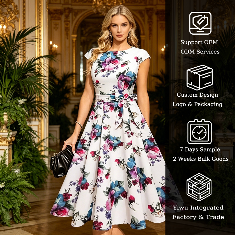 2026 New Sexy Women's Vintage Empire Waist Tea-Length Cocktail Wedding Dress Casual Evening Gown Baptism O-Neck Short Sleeves