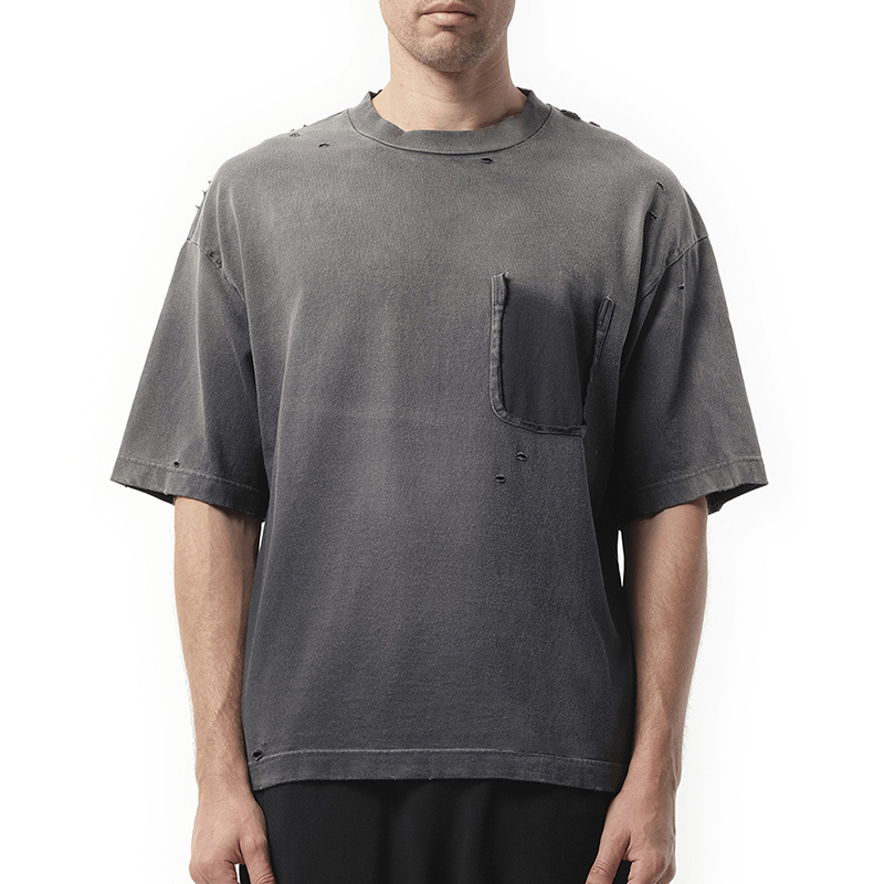 Heavyweight T-shirt Men Graphic Sun Faded Crew Neck Cropped Boxy Tees Screen Printed Tshirt Custom