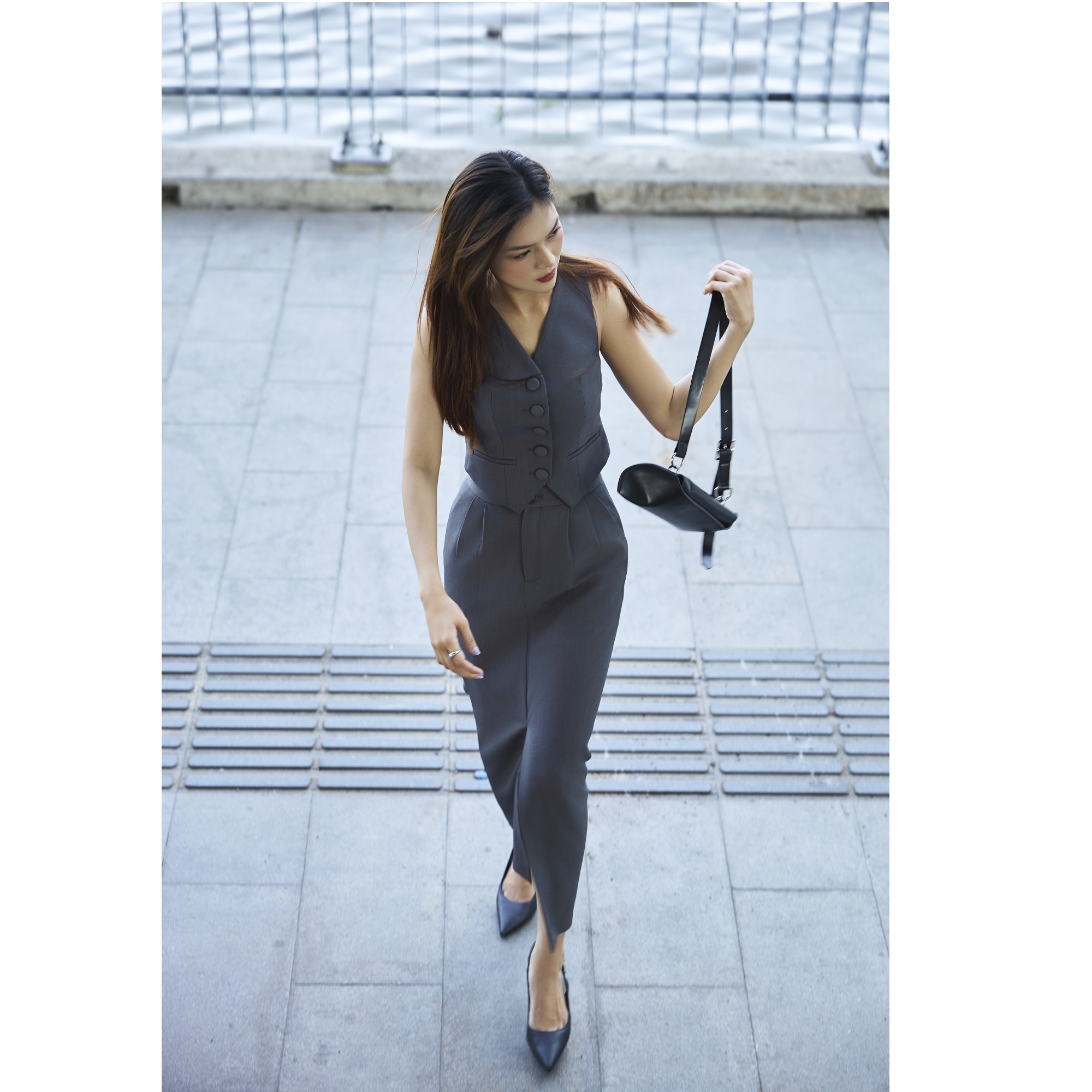 Vietnam Solid High Waist Elegant Front-Slit Midi Skirt KV27 Elegant / Office Lady / Vintage Minimal Maxi Standard Women's Skirts