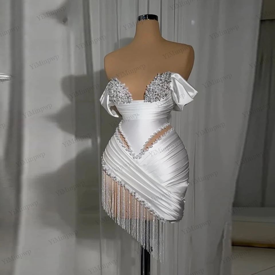 Crystal Ivory Cocktail Gowns Pleat Straight Mini Homecoming Prom Dresses Birthday Dress Satin Luxury 2025 Blackgirl Customized
