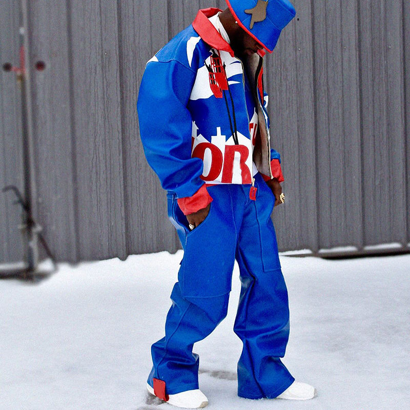 High Quality Windbreak Tracksuit Men Jogger Two Piece Set Color Block Reflective Chest Pocket Waterproof Outdoor Sports Suit