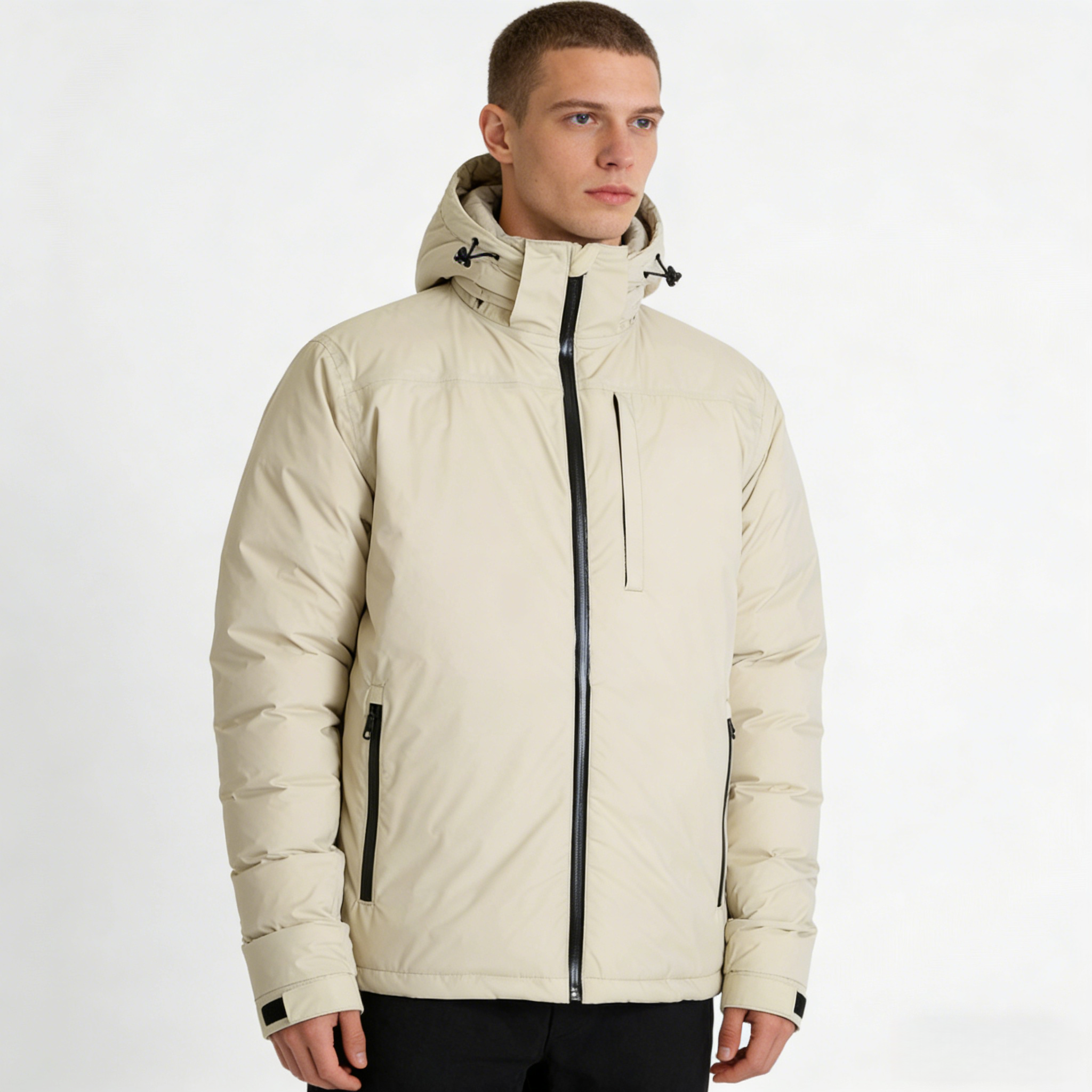 Mens Nylon Ripstop TPU Breathable Membrane Waterproof White 90% Duck Down Hooded Zipper Outdoor Padding Puffer Winter Jacket