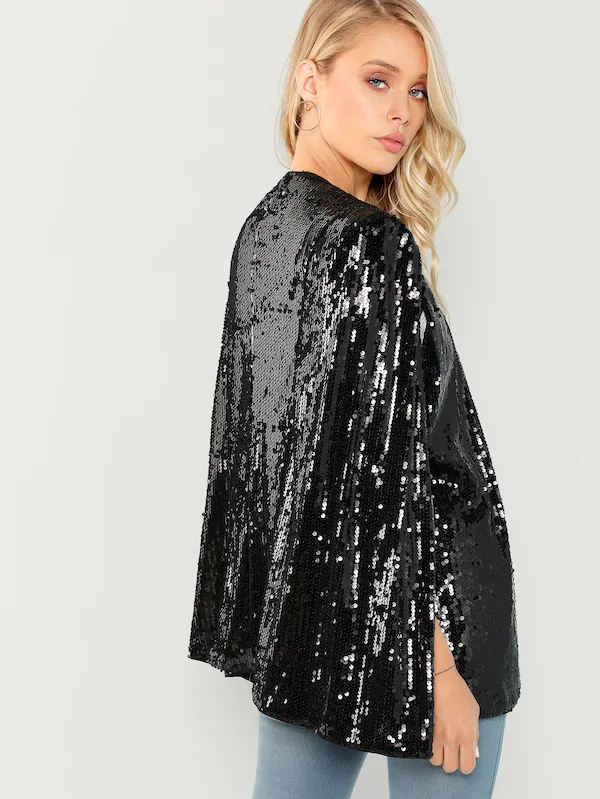 Oem High Quality Open Front Sequin Cape Women Formal Blazers Ladies Jacket Women