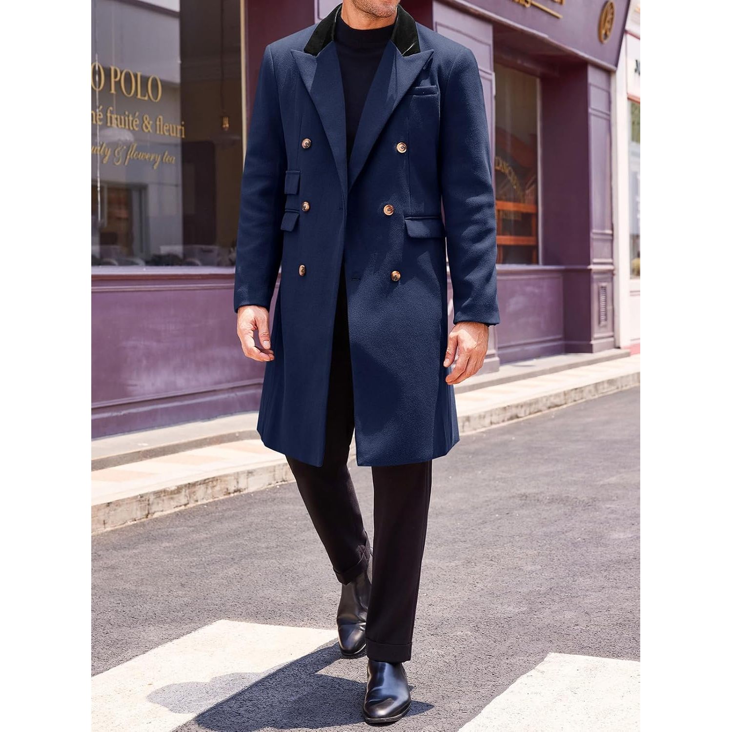 Men's Double Breasted Trench Coat Winter Warm Overcoat